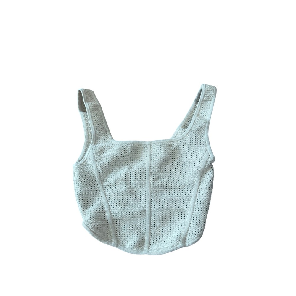Babaton Aritzia Tan Knit Corset‎ Top Square Neck Cropped Tank Festival  XS